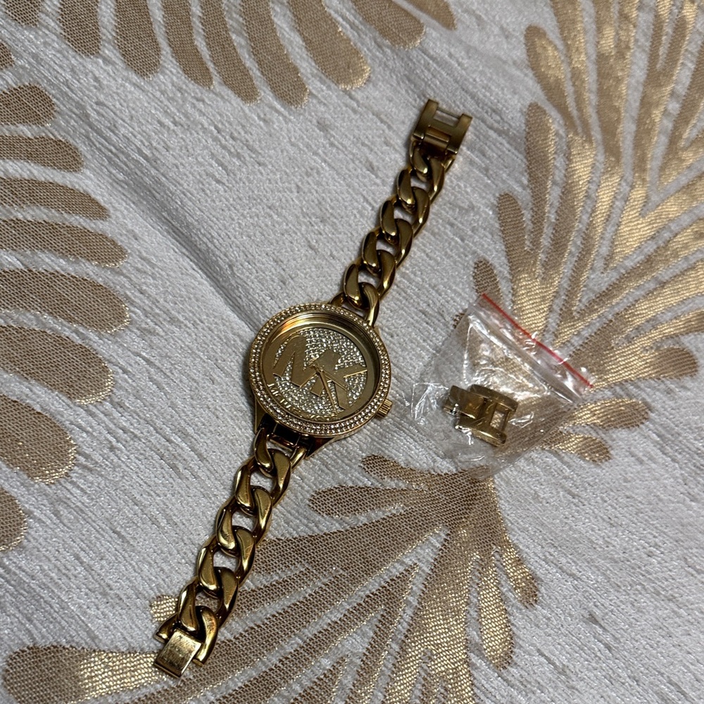 Michael Kors Gold Tone Logo Chain Link Bracelet Watch